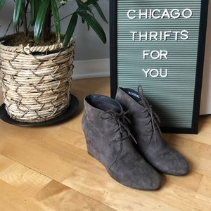 Clarks Gray Suede Wedge Booties